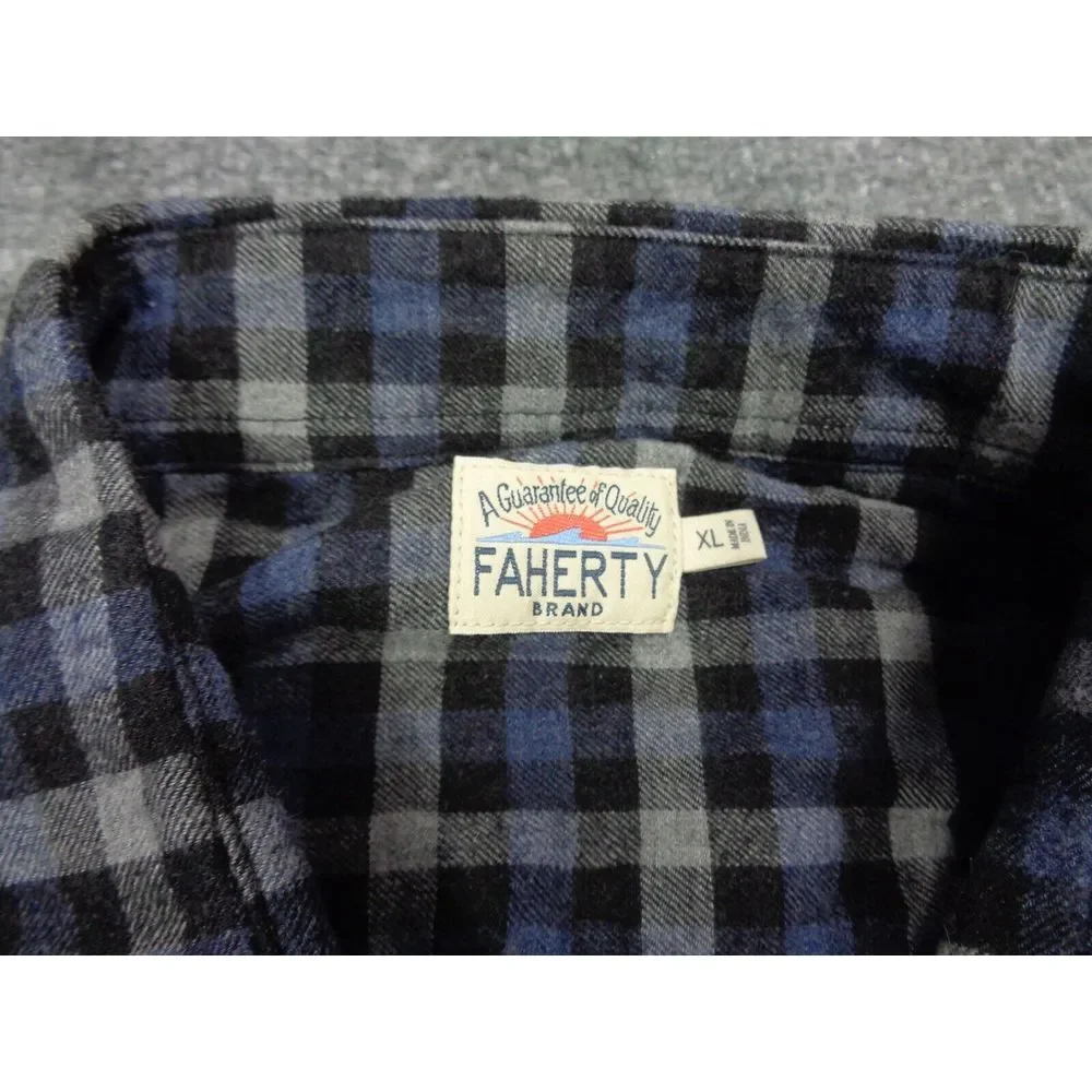 Faherty Flannel‎ Shirt Mens XL Blue Gray Plaid Long Sleeve The Movement 365